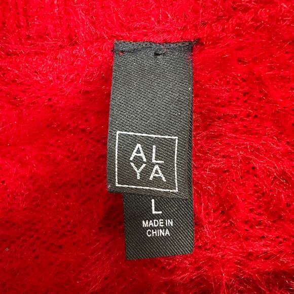 Alya Sweater Womens L Red Fuzzy Cable Knit Cropped Pullover Cozy Holiday Winter - Picture 7 of 7